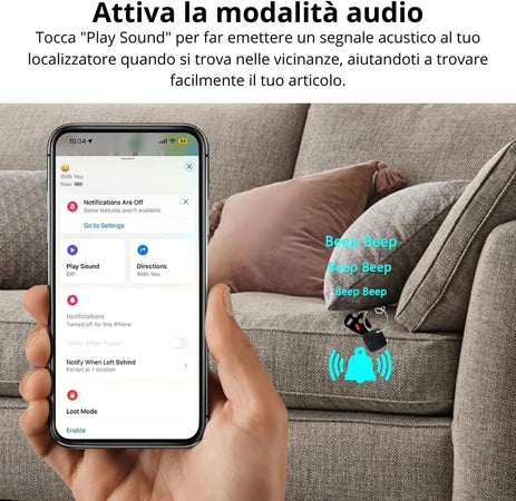 Air Tracker Tag 2pz Smart Tag Localizzatore Allarme Sonoro 100db Batteria Key Finder