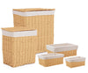 Set 2 porta biancheria Alesha beige rettangolare 3 ceste in vimini e trucioli