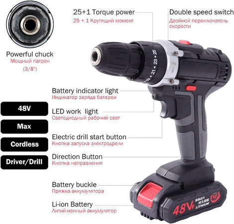 Avvitatore A Batteria 48v Trapano Cacciaviti Per Installazione Tv Tenda Lampadine