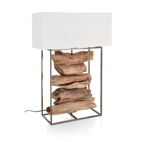 Lampada da tavolo Kubi con struttura in legno, colore bianco decorazione interni h 76 cm