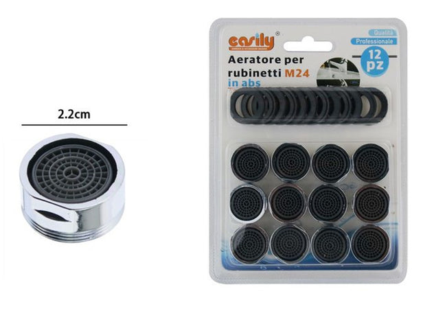 Set 12pz Aeratore Per Rubinetti M24 In Abs Filtro Rubinetto Maschio Guarnizioni 52704