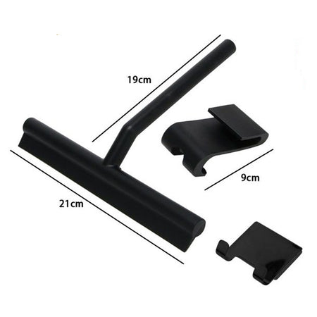 Set 3pz Tergivetro Per Doccia Gancio Doppio Per Porta Box Appendino Adesivo Nero 87833
