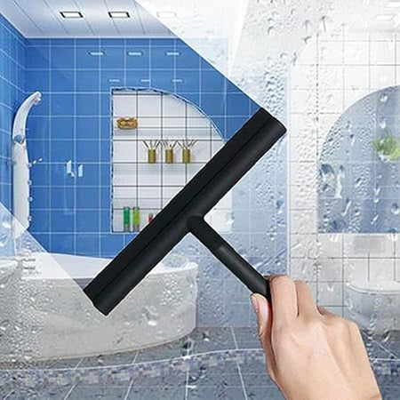 Set 3pz Tergivetro Per Doccia Gancio Doppio Per Porta Box Appendino Adesivo Nero 87833