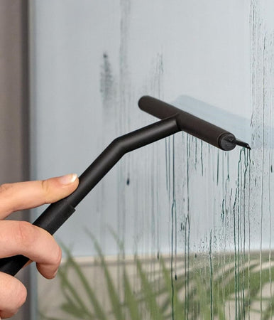Set 3pz Tergivetro Per Doccia Gancio Doppio Per Porta Box Appendino Adesivo Nero 87833