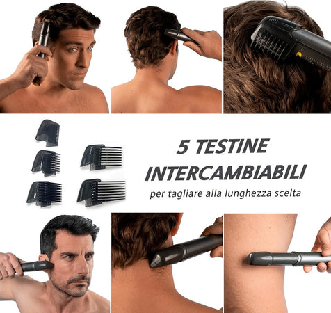 Rasoio Professionale Elettrico Trim-max Senza Fili Luce Led Kit 5 Testine Barba Capelli