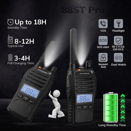Kit Da 2pz Walkie-talkie Ricaricabile Bf-88st Pro Pmr446 Con Ampia Portata Auricolari