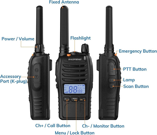 Kit Da 2pz Walkie-talkie Ricaricabile Bf-88st Pro Pmr446 Con Ampia Portata Auricolari