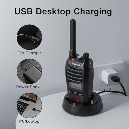 Kit Da 2pz Walkie-talkie Ricaricabile Bf-88st Pro Pmr446 Con Ampia Portata Auricolari