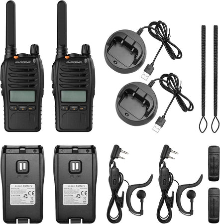 Kit Da 2pz Walkie-talkie Ricaricabile Bf-88st Pro Pmr446 Con Ampia Portata Auricolari