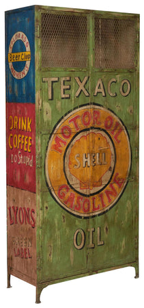 Biscottini Armadietto da officina texaco oil in ferro dipinto a mano stile vintage