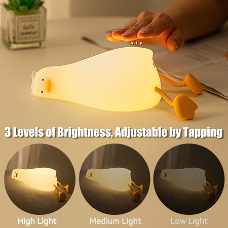 Luce Notturna Forma Anatra Sdraiata In Silicone Lampada Ricaricabile Usb A Led Touch