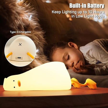 Luce Notturna Forma Anatra Sdraiata In Silicone Lampada Ricaricabile Usb A Led Touch