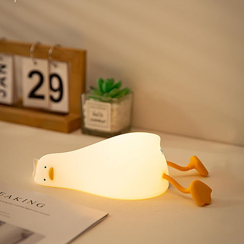 Luce Notturna Forma Anatra Sdraiata In Silicone Lampada Ricaricabile Usb A Led Touch