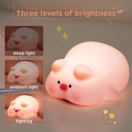 Luce Notturna Forma Maiale Per Bambini In Silicone Dimmerabile Lampada Ricaricabile