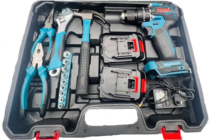 Set Trapano Elettrico Avvitatore A Batteria 2 Velocità Punte Borsa Attrezzi 2 Batterie