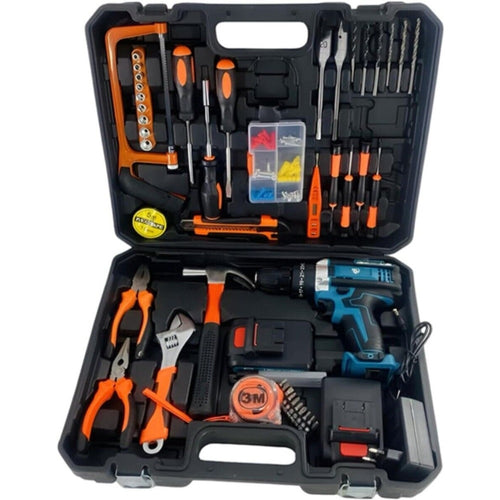 Kit Da 100 Pezzi Completo Di Attrezzi Con Trapano Avvitatore A Batteria Valigietta