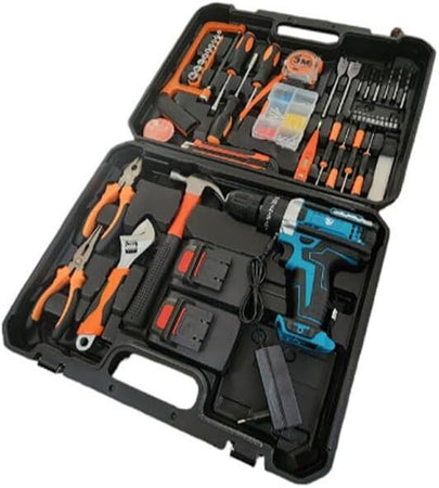 Kit Da 100 Pezzi Completo Di Attrezzi Con Trapano Avvitatore A Batteria Valigietta