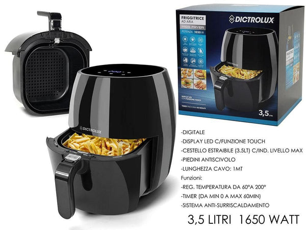Friggitrice Ad Aria 3,5 Lt 1650 Watt Display Led Da 60 A 200 Gradi Display A Led