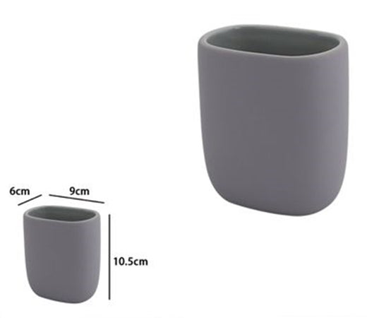 Bicchiere Porta Spazzolini Dentifricio Piatto Grigio Arredo Bagno Accessorio 87810