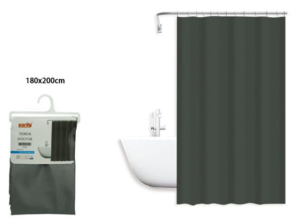Tenda Doccia Antimuffa Impermeabile Poliestere 180x200cm Ganci Bagno Grigia 79861