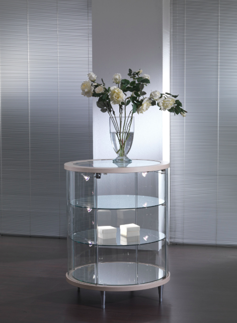 Vetrina espositiva rotonda con faretti LED e ripiani regolabili cm. 72x72x93h