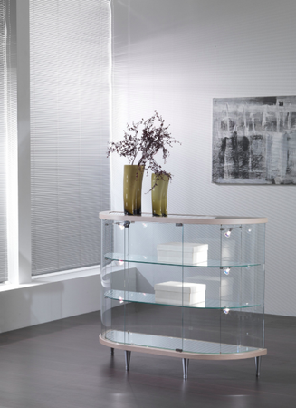 Vetrina espositiva semi-ovale con faretti su piedi fissi cm. 112x38x93h