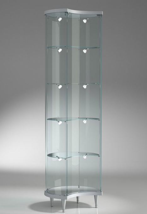 Vetrina da esposizione a forma di mezza luna con faretti a LED cm. 56x56x190h