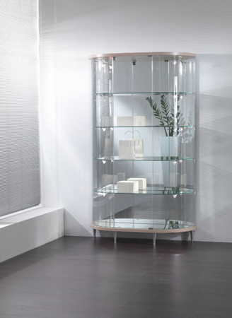 Vetrina per negozi di forma semi-ovale e faretti LED cm. 112x38x190h