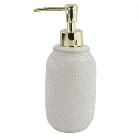 Dispenser Porta Sapone Liquido Bagno Bianco Design Etnico Con Pompa Dorata 87790