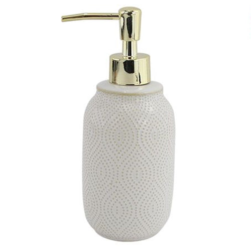 Dispenser Porta Sapone Liquido Bagno Bianco Design Etnico Con Pompa Dorata 87790