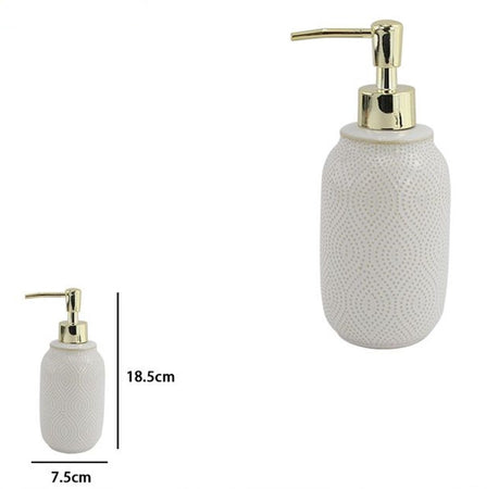Dispenser Porta Sapone Liquido Bagno Bianco Design Etnico Con Pompa Dorata 87790
