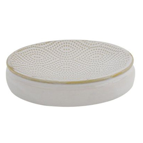 Piattino Porta Sapone Arredo Da Bagno Bianco Design Etnico Con Bordo Dorato 87792