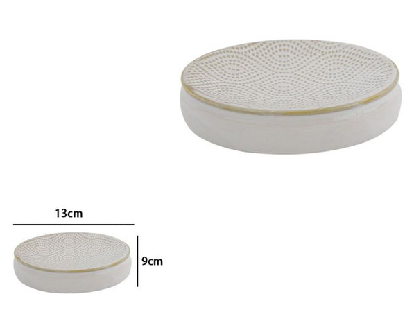 Piattino Porta Sapone Arredo Da Bagno Bianco Design Etnico Con Bordo Dorato 87792