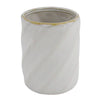 Bicchiere Porta Spazzolini Ceramica Rigato Obbliquo Bianco Bordo Oro Arredo Bagno 87799