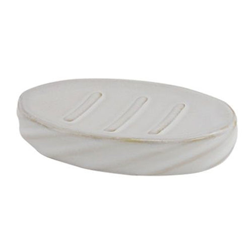 Piattino Porta Sapone Saponetta In Ceramica Rigato Obbliquo Bianco Ovale Bagno 87800