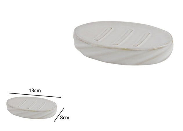 Piattino Porta Sapone Saponetta In Ceramica Rigato Obbliquo Bianco Ovale Bagno 87800
