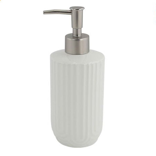 Dispenser Distributore Sapone Liquido Per Arredo Bagno In Ceramica Rigata Bianca 87802