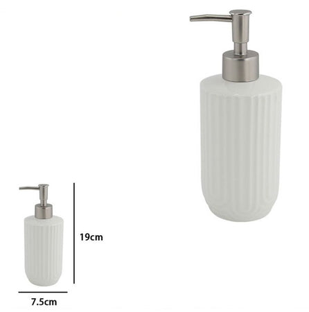 Dispenser Distributore Sapone Liquido Per Arredo Bagno In Ceramica Rigata Bianca 87802