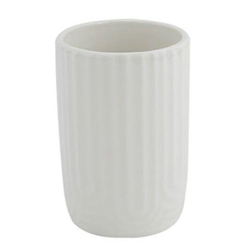 Bicchiere Porta Spazzolini Dentifricio Arredo Bagno In Ceramica Rigata Bianca 87803