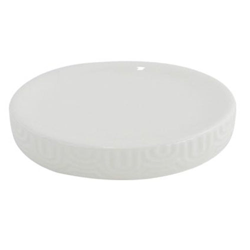 Piattino Porta Sapone Saponetta Per Arredo Da Bagno In Ceramica Rigata Bianca 87804