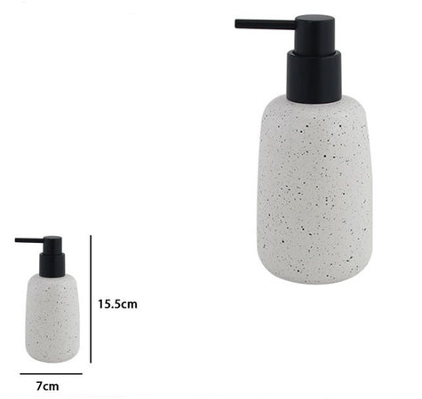 Dispenser Porta Sapone Liquido In Ceramica Bianco Effetto Pietra Granito Bagno 87805