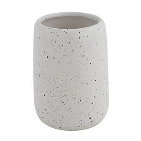 Bicchiere Porta Spazzolini In Ceramica Bianco Effetto Pietra Granito Bagno 87806