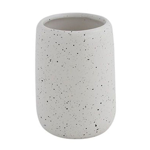 Bicchiere Porta Spazzolini In Ceramica Bianco Effetto Pietra Granito Bagno 87806