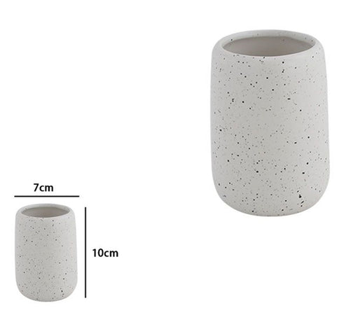Bicchiere Porta Spazzolini In Ceramica Bianco Effetto Pietra Granito Bagno 87806