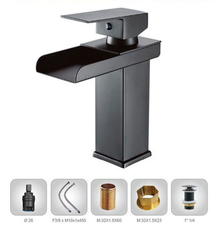 Miscelatore A Cascata Nero Lavabo Bagno Rubinetto A Canna Bassa Monocomando 87398