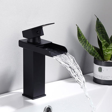 Miscelatore A Cascata Nero Lavabo Bagno Rubinetto A Canna Bassa Monocomando 87398