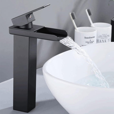 Miscelatore A Cascata Nero Lavabo Bagno Rubinetto A Canna Alta Monocomando 87399