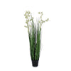 Pianta artificiale Grevillea con fiori in PE, stelo in metallo, vaso nero