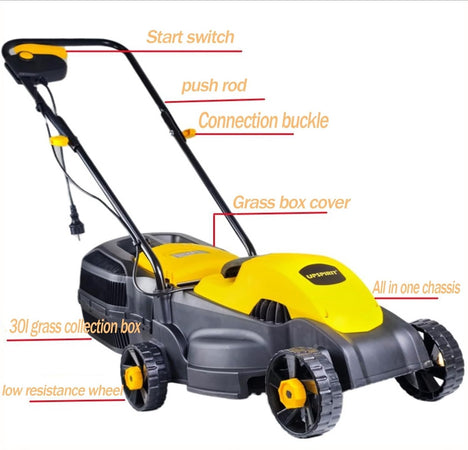 Tosaerba Elettrico 1200 W Taglio 32 Cm Capacità Cesto 30 Lt A Batteria Per Giardini