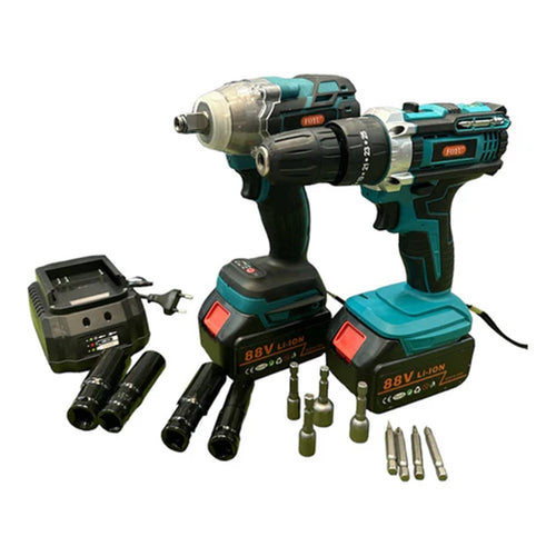 Kit 2 In 1 Trapano Avvitatore Ad Impulsi Doppia Batteria 88 Volt Accessori Valigetta